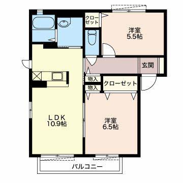 ボナール(2LDK/2階)の間取り写真