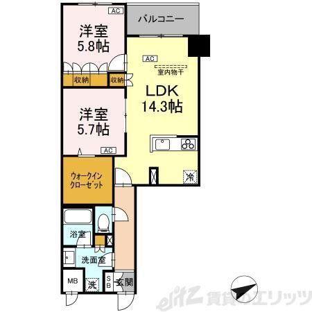 サンジョイアゼロ(2LDK/2階)の間取り写真