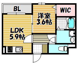 コスモクレスト荒本(1DK/3階)の間取り写真