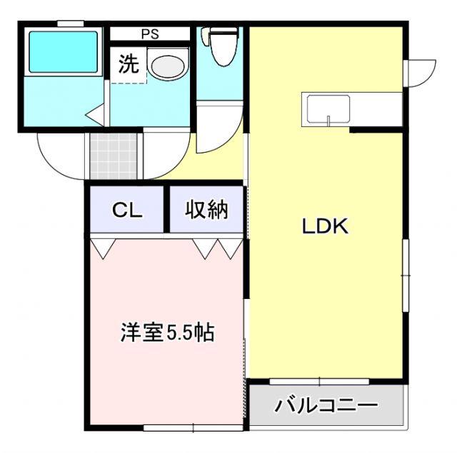 どっと込む新白河A(1LDK/1階)の間取り写真