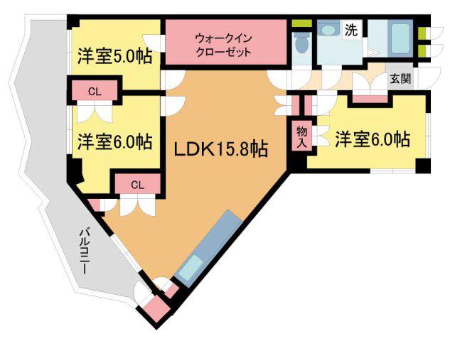 ハイツ苦楽園(3LDK/5階)の間取り写真