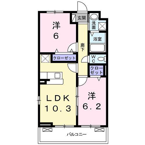 ELVITA 広野中島(2LDK/2階)の間取り写真