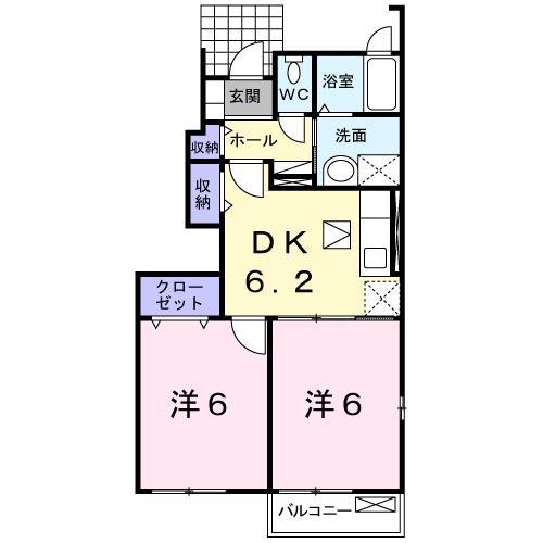 ヒルズサイドA(2DK/1階)の間取り写真