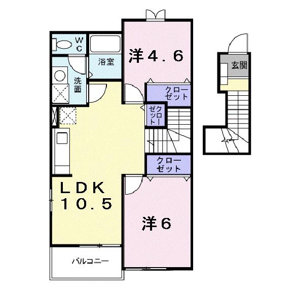 フロントパークこうかII(2LDK/2階)の間取り写真