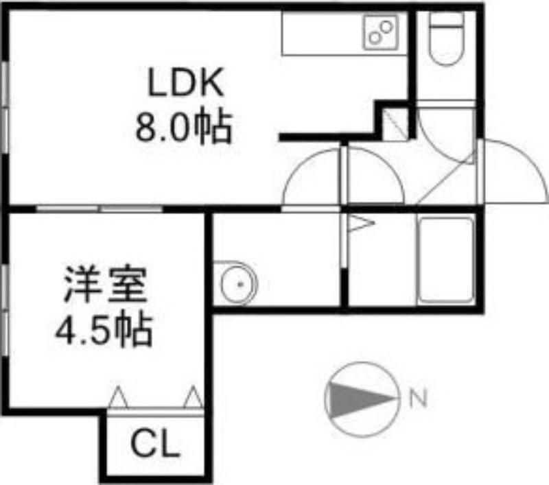 クチュール西線6条(1LDK/2階)の間取り写真