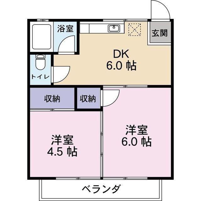 グランドゥール元町II(2DK/2階)の間取り写真