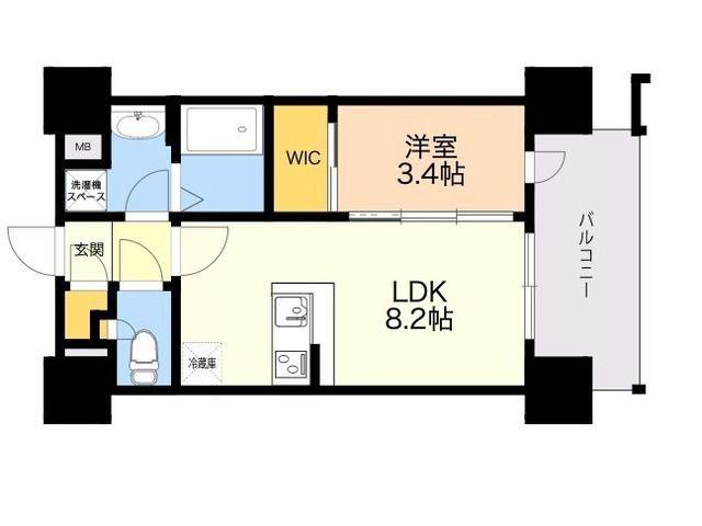 ネストピア東比恵駅前Ⅱ(1LDK/9階)の間取り写真
