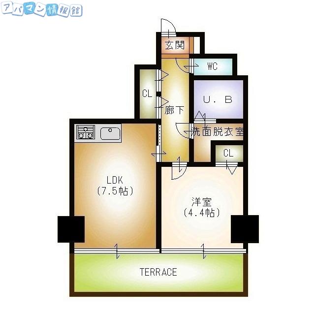 フェリシア東万代(1LDK/8階)の間取り写真