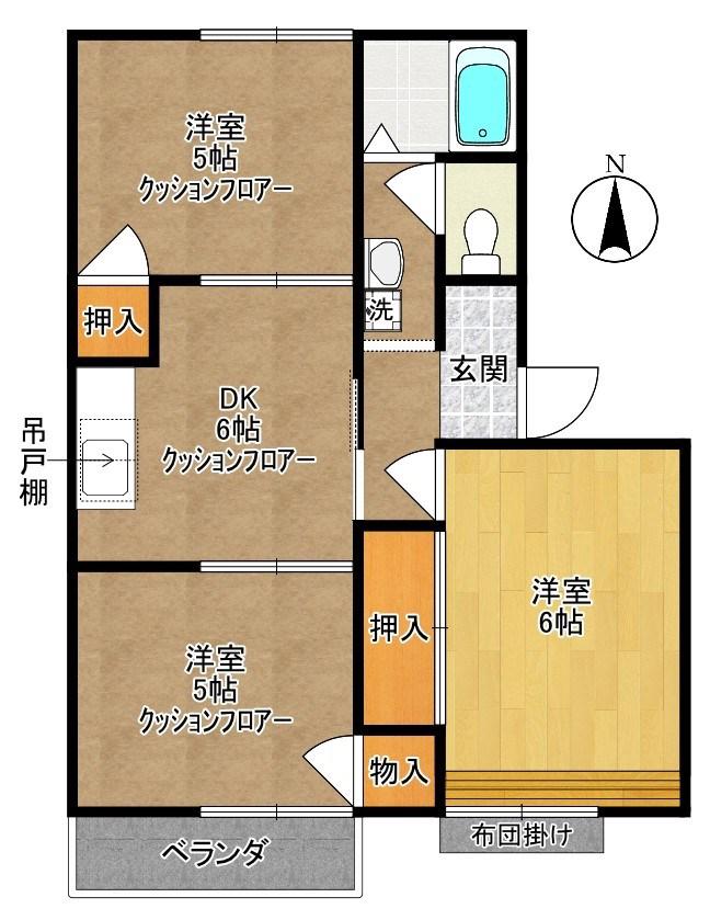丸亀2号館(3DK/2階)の間取り写真