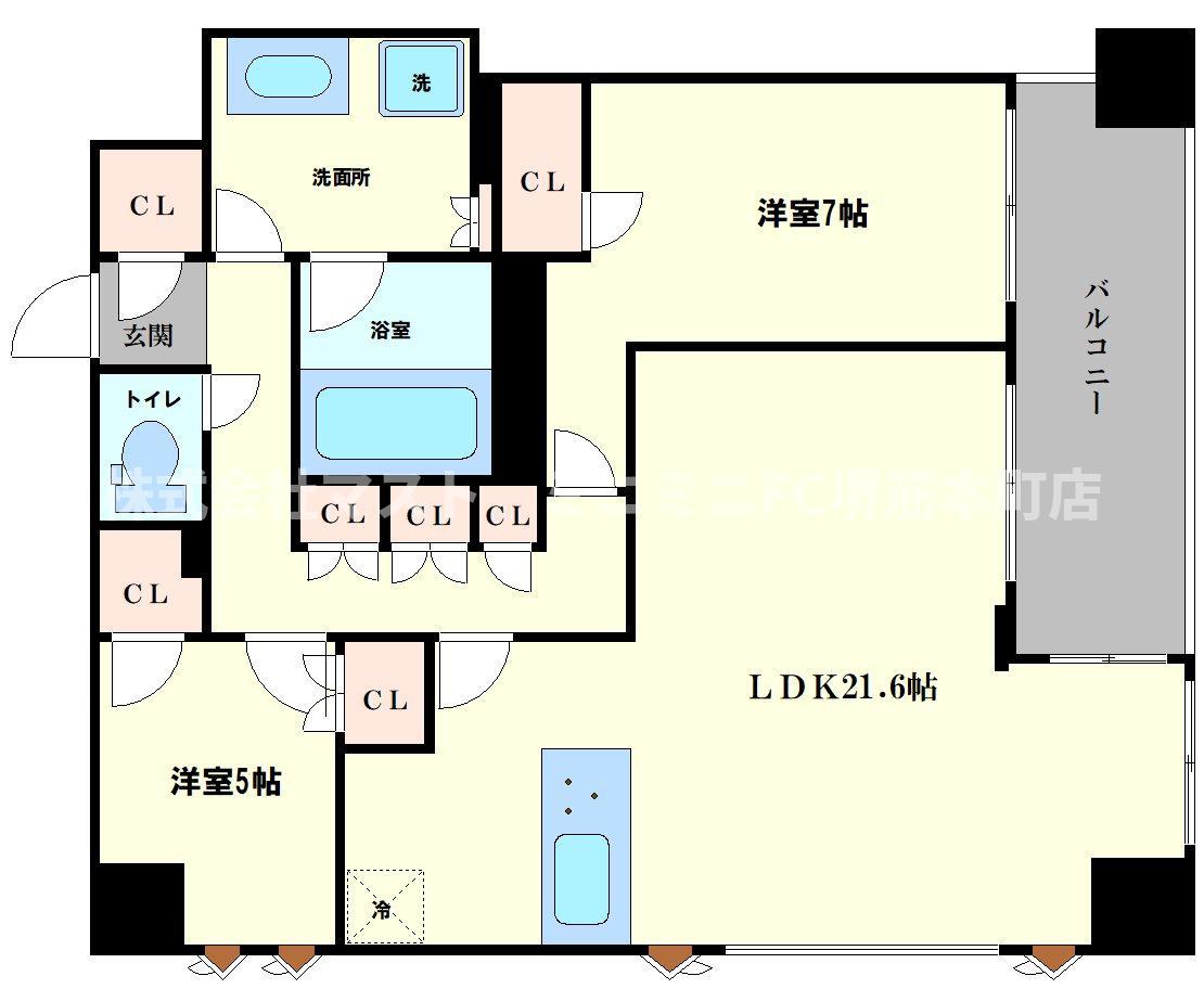 クレヴィアタワー御堂筋本町(2LDK/26階)の間取り写真