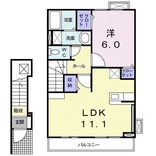 ソラーレロッソ(1LDK/2階)の間取り写真