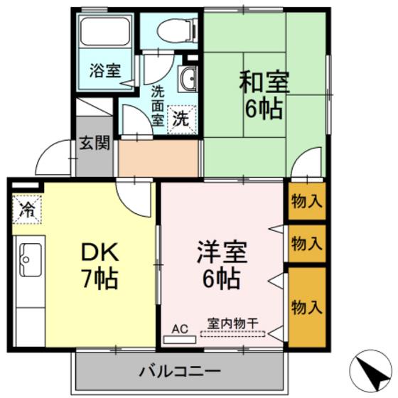 チャイブ(2DK/2階)の間取り写真