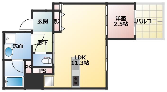 エスリードレジデンス大阪谷町ザ・マークス(1LDK/12階)の間取り写真