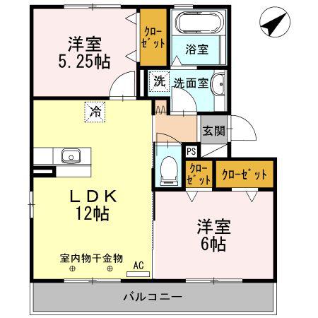 ラ・ルナブリラ(2LDK/2階)の間取り写真
