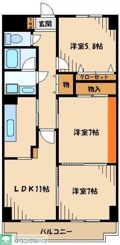 グランドヒル高橋(3LDK/2階)の間取り写真