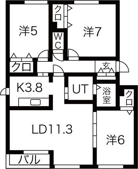 エスポアールI(3LDK/1階)の間取り写真