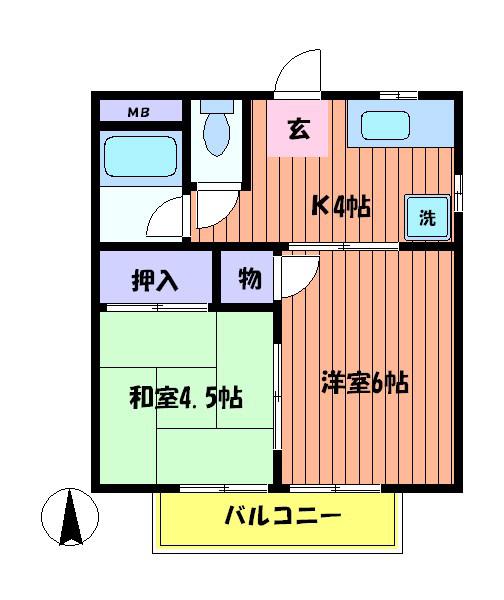 ライトハウスA(2DK/1階)の間取り写真