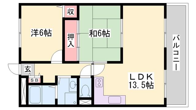 ハッピーコート加古川(2LDK/3階)の間取り写真