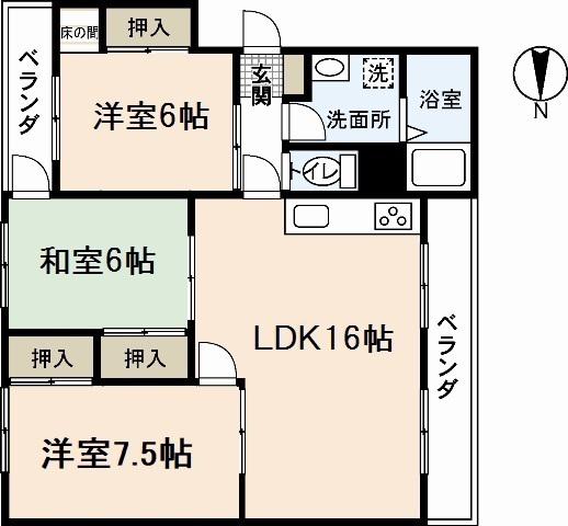 ウイング海老園(3LDK/1階)の間取り写真