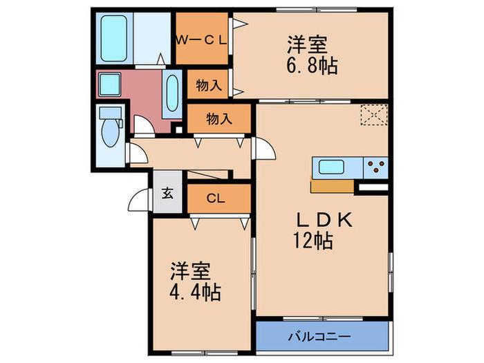 ウエストキューブ(2LDK/1階)の間取り写真