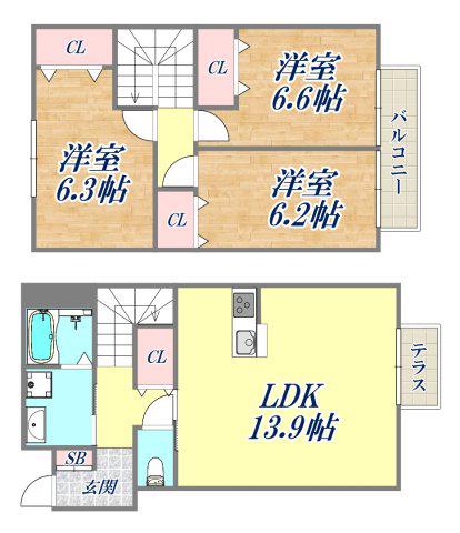 ピアプランドール3(3LDK/1階)の間取り写真
