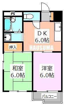 ミツウロコ王子第2マンション(2DK/5階)の間取り写真