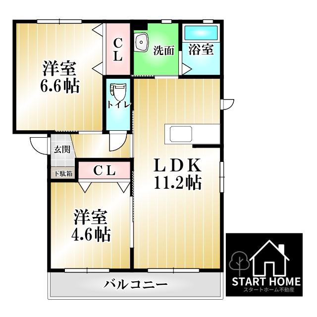シャーメゾンプランドール B棟(2LDK/2階)の間取り写真