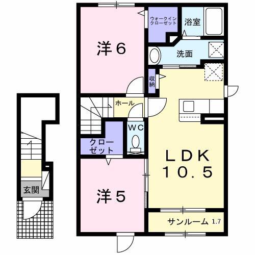 ラルブル ブリュ I(2LDK/2階)の間取り写真