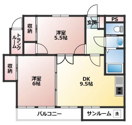 メゾンドール杉浦(2DK/3階)の間取り写真