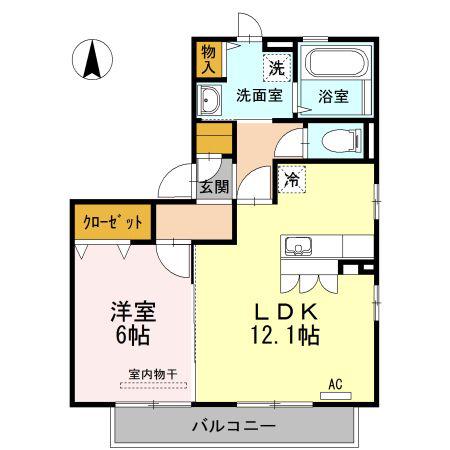 シュヴァル・キャトルズ I(1LDK/2階)の間取り写真