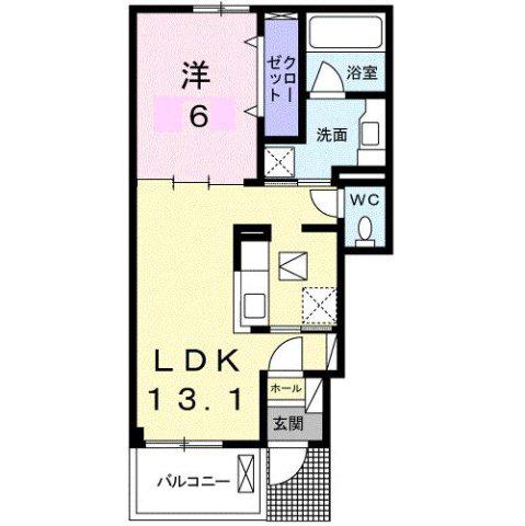 オーブ・ウエストD(1LDK/1階)の間取り写真