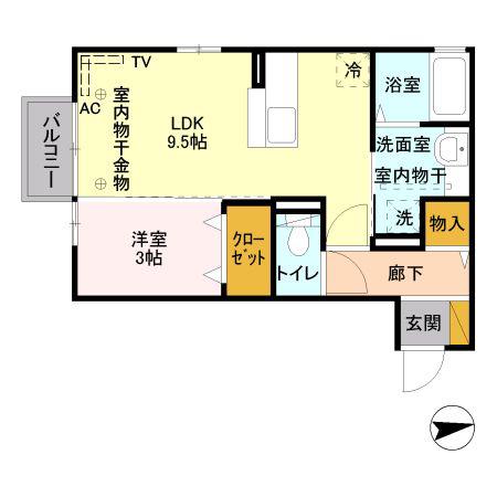アブニール(1LDK/2階)の間取り写真