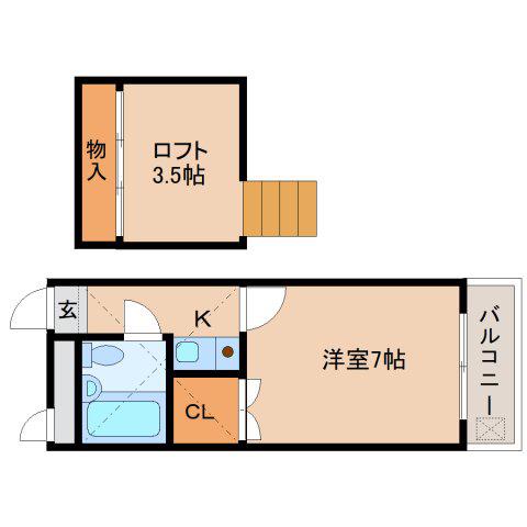 シティーエステート南紀寺(1K/2階)の間取り写真