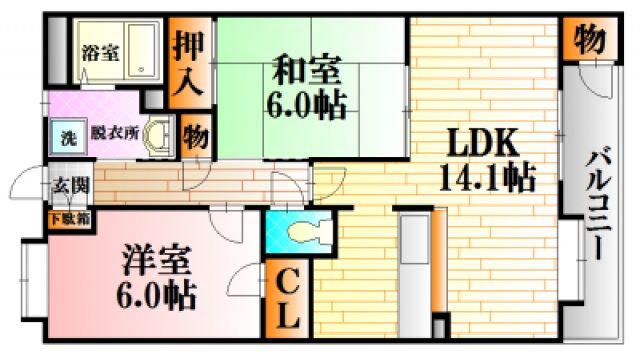 サンフロートIII(2LDK/2階)の間取り写真
