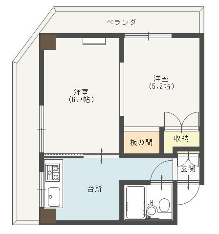 レジデンスハマナス(2K/2階)の間取り写真