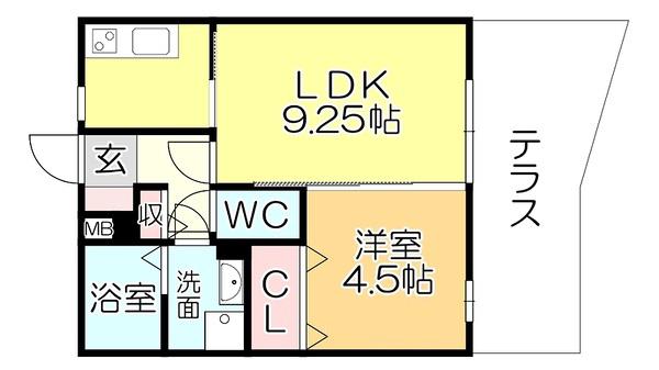 メルベーユドミール(1LDK/1階)の間取り写真