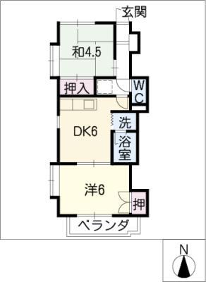 鳴丘ハイツ(2DK/2階)の間取り写真