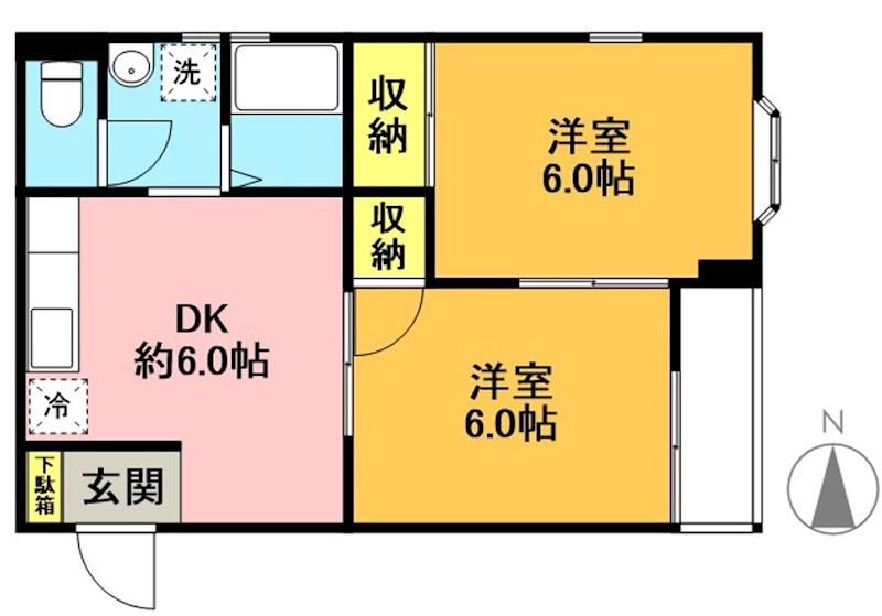 HKレジデンス(2DK/1階)の間取り写真