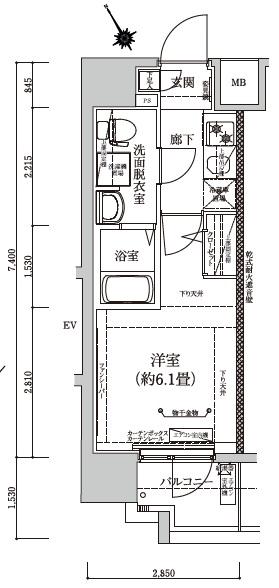 ティモーネグランデ川崎(1K/3階)の間取り写真