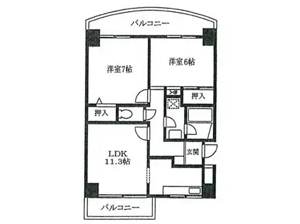 メゾンドゥラロゼ(2LDK/3階)の間取り写真