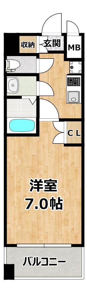 メロディア新北野(1K/2階)の間取り写真
