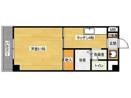 グランヴェルジェ中須II(1K/11階)の間取り写真