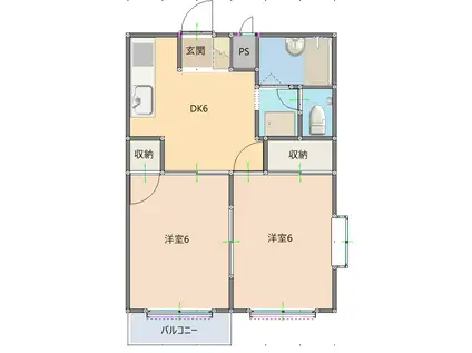 ハイムヒルズB(2DK/1階)の間取り写真