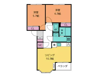 ベルクレスト(2LDK/2階)の間取り写真