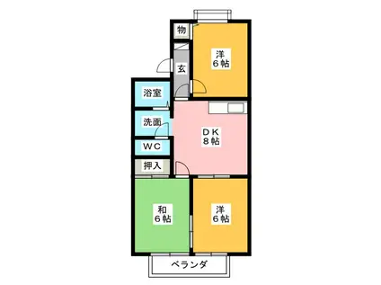 ボナールMUSUBU 南棟(3DK/1階)の間取り写真