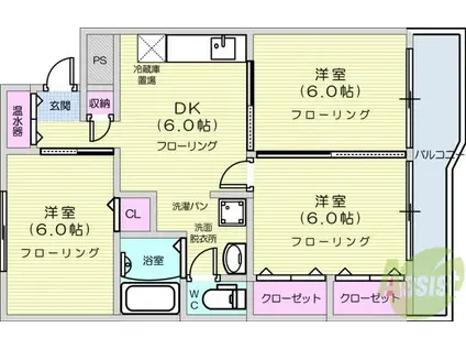 第一及川ハイツ(3DK/4階)の間取り写真