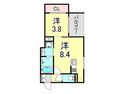 LE・CIEL 湊川公園(1LDK/2階)の間取り写真