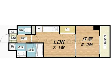 BRAVI南堀江(1DK/8階)の間取り写真