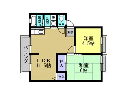 エスポワール東谷(2LDK/2階)の間取り写真