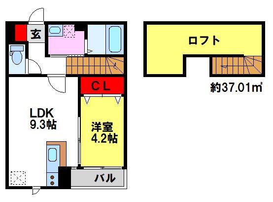 REALES小郡PLUS(1LDK/1階)の間取り写真
